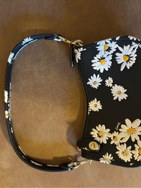 Coach Black Daisy Print Shoulder Bag with Yellow Centers